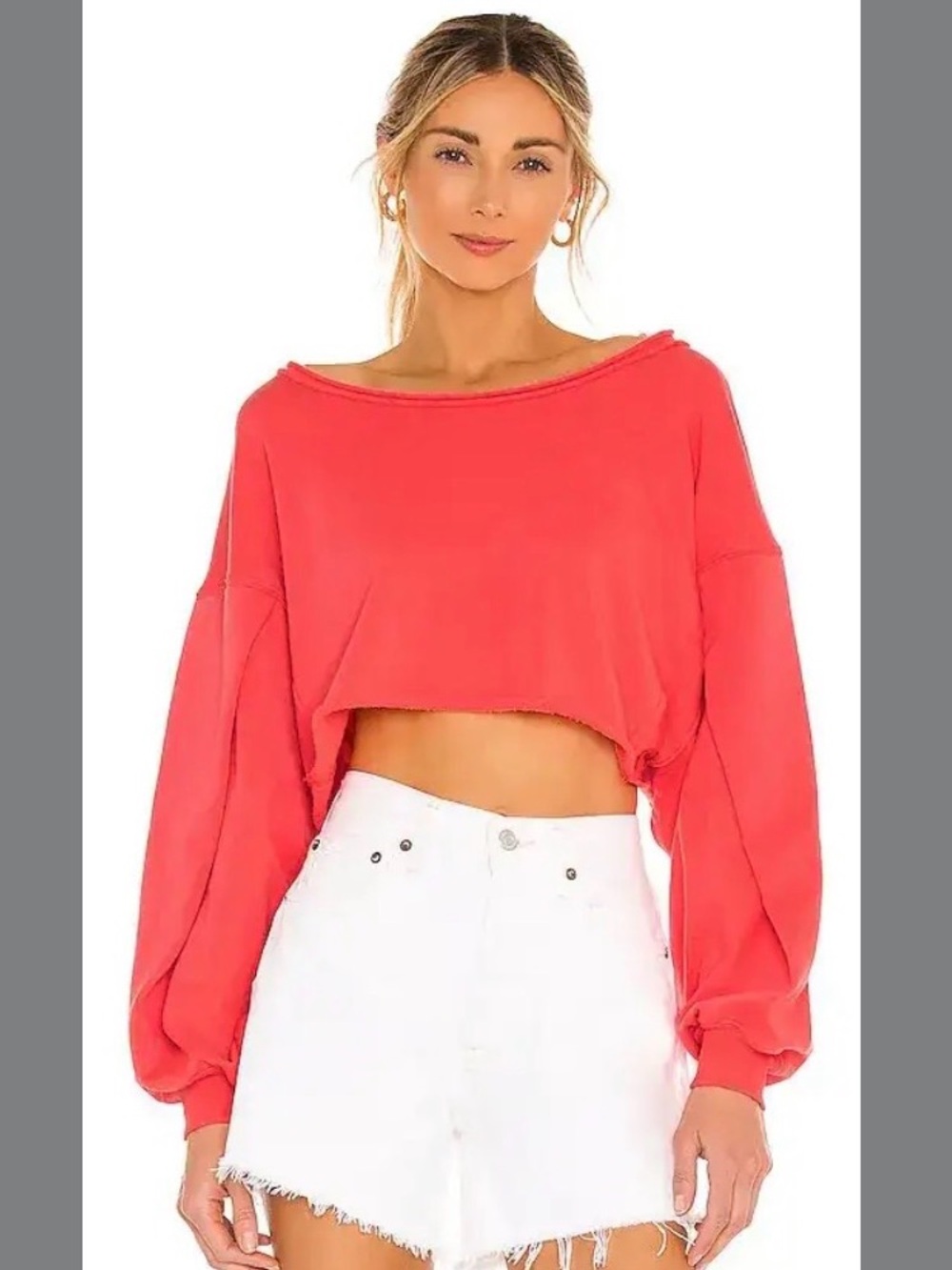 Free People We The Free Camden Cropped Sweatshirt Coral Orange Womenโs Size L
